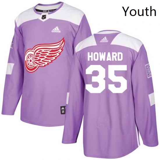 Youth Adidas Detroit Red Wings 35 Jimmy Howard Authentic Purple Fights Cancer Practice NHL Jersey